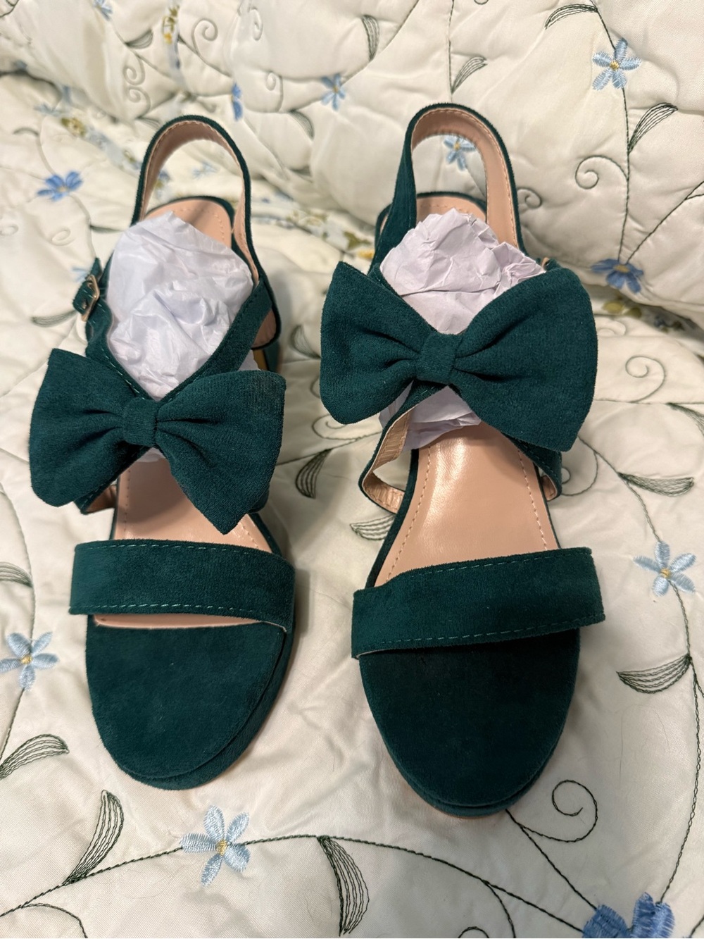 Women’s Dark Green Bow Suede Slingback Sandals